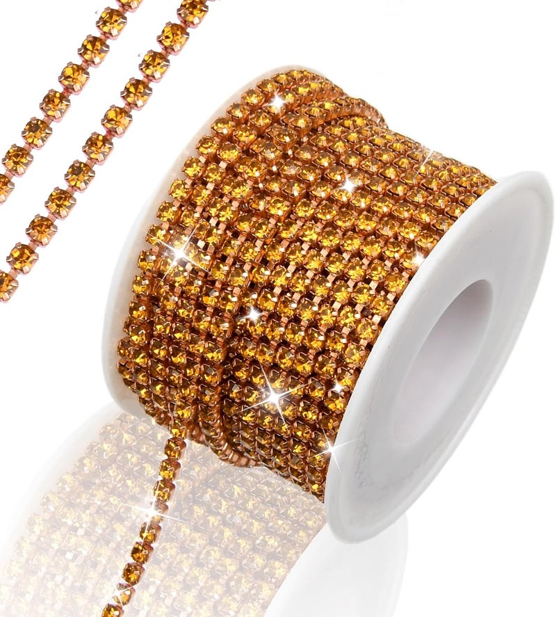 Dropower 10 Yards Rhinestone Chain, SS12/3mm Crystal Rhinestones Close Chain Trim, Bling Diamond Cup Chain for Jewelry Clothing Shoes Wedding Party Decoration(Gold) - Image 1